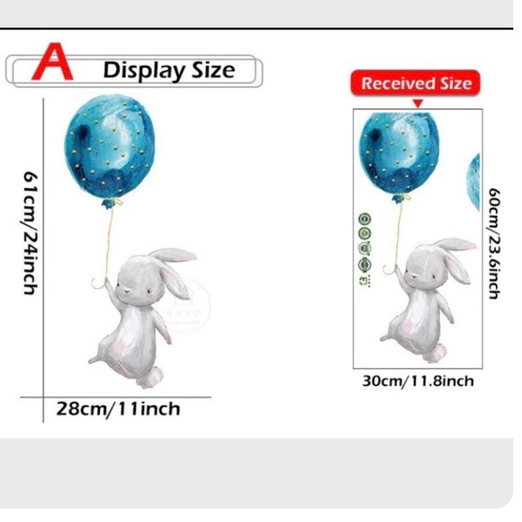 WALL DECALS Bunnies with Balloons, Removable Wall Art Sticker, Baby & Children - Picture 2 of 4